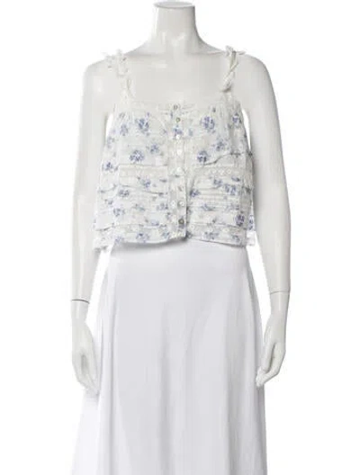 Pre-owned Loveshackfancy Floral Print Square Neckline Blouse In White