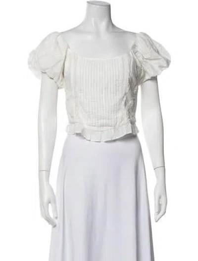 Pre-owned Loveshackfancy Floral Print Square Neckline Blouse In White