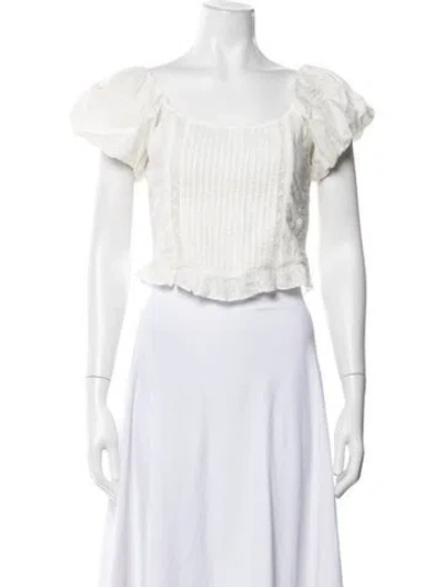 Pre-owned Loveshackfancy Floral Print Square Neckline Blouse In White