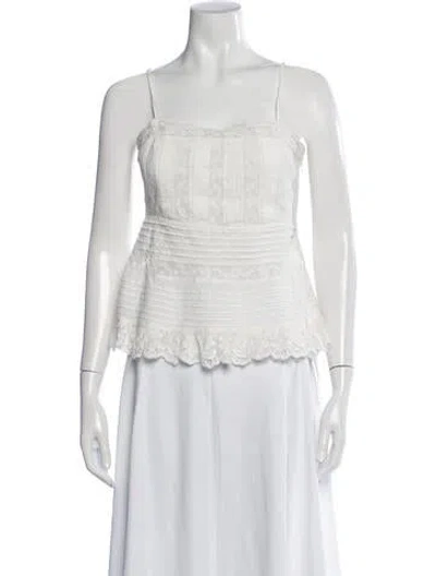 Pre-owned Loveshackfancy Floral Print Square Neckline Blouse In White