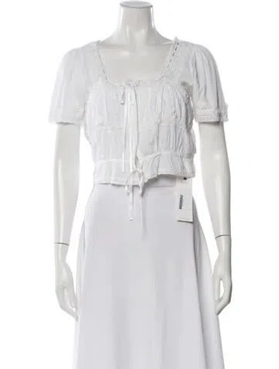 Pre-owned Loveshackfancy Floral Print Square Neckline Blouse In White