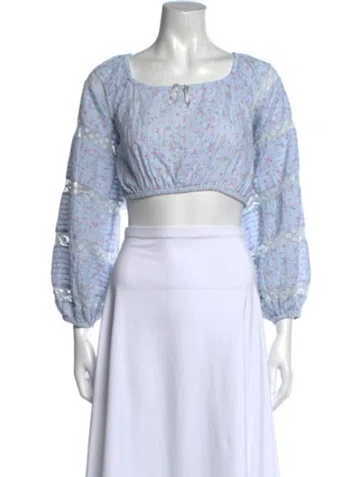 Pre-owned Loveshackfancy Floral Print Square Neckline Crop Top In Blue