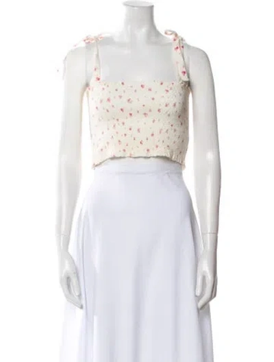 Pre-owned Loveshackfancy Floral Print Square Neckline Crop Top In Blue