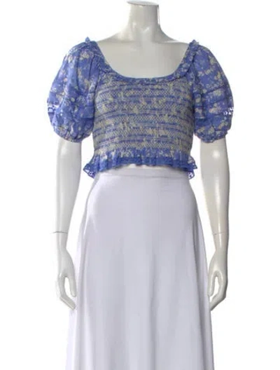 Pre-owned Loveshackfancy Floral Print Square Neckline Crop Top In Blue