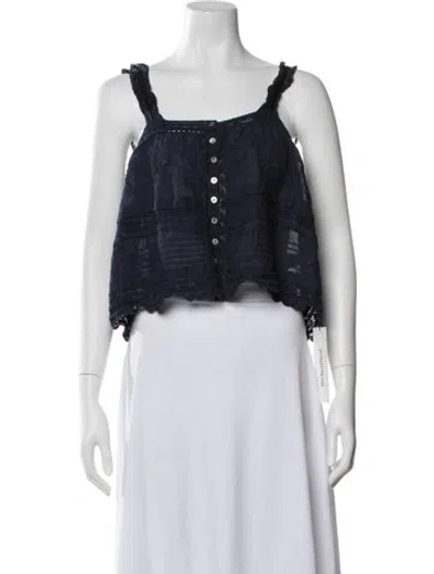 Pre-owned Loveshackfancy Floral Print Square Neckline Crop Top In Blue