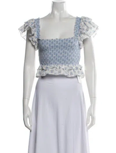 Pre-owned Loveshackfancy Floral Print Square Neckline Crop Top In Blue