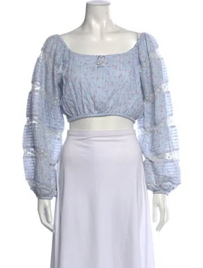 Pre-owned Loveshackfancy Floral Print Square Neckline Crop Top In Blue