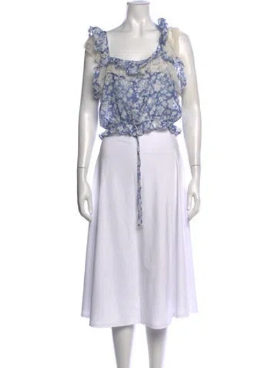 Pre-owned Loveshackfancy Floral Print Square Neckline Crop Top In Blue