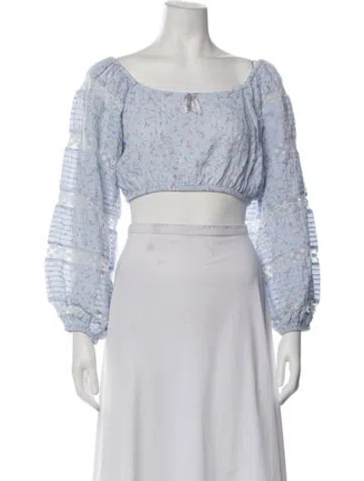 Pre-owned Loveshackfancy Floral Print Square Neckline Crop Top In Blue
