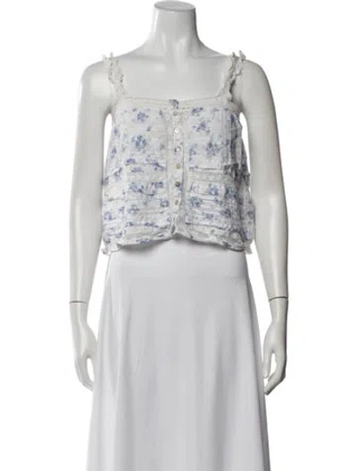 Pre-owned Loveshackfancy Floral Print Square Neckline Crop Top In Gray