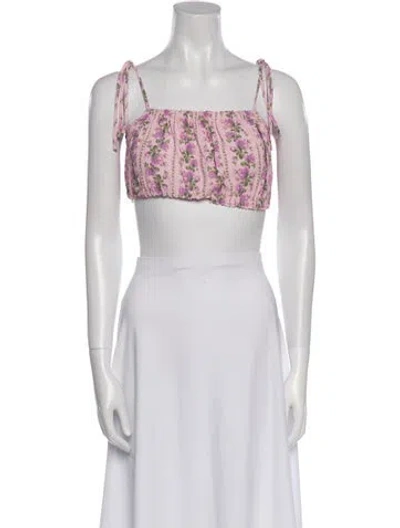 Pre-owned Loveshackfancy Floral Print Square Neckline Crop Top In Multi