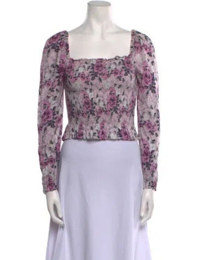 Pre-owned Loveshackfancy Floral Print Square Neckline Crop Top In Multi