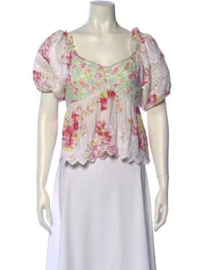 Pre-owned Loveshackfancy Floral Print Square Neckline Crop Top In Multi