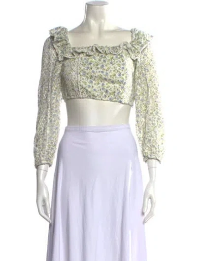 Pre-owned Loveshackfancy Floral Print Square Neckline Crop Top In Multi