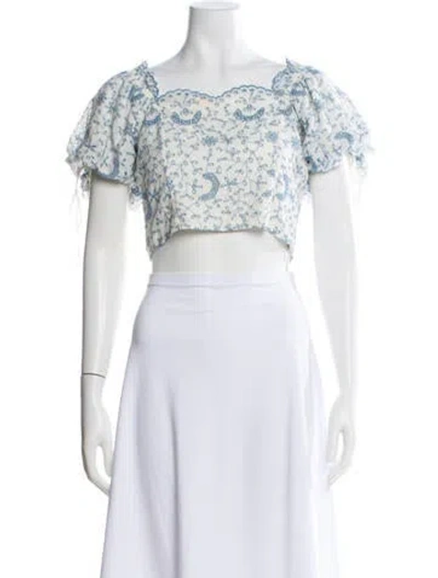 Pre-owned Loveshackfancy Floral Print Square Neckline Crop Top In Multi