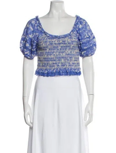 Pre-owned Loveshackfancy Floral Print Square Neckline Crop Top In Multi