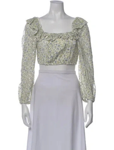 Pre-owned Loveshackfancy Floral Print Square Neckline Crop Top In Multi