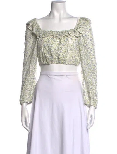Pre-owned Loveshackfancy Floral Print Square Neckline Crop Top In Multicolor