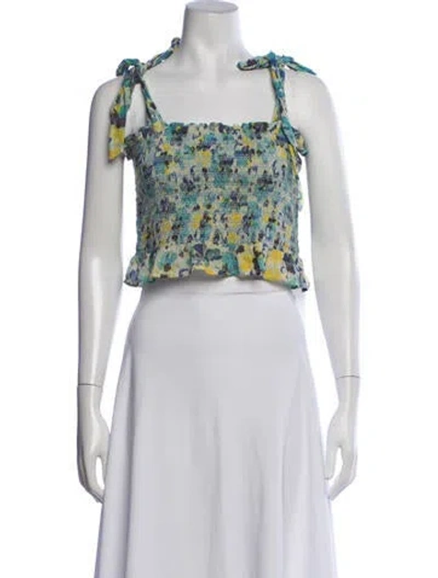 Pre-owned Loveshackfancy Floral Print Square Neckline Crop Top In Multicolor