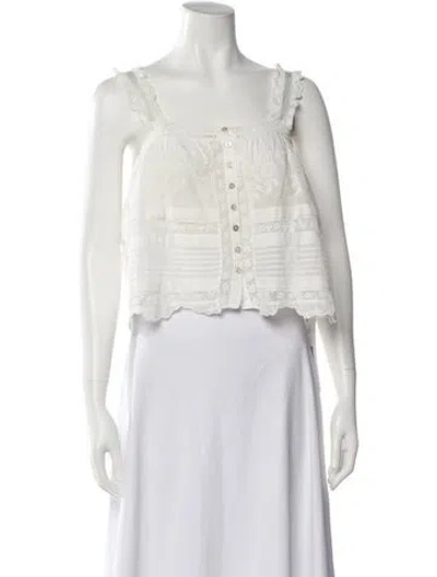 Pre-owned Loveshackfancy Floral Print Square Neckline Crop Top In Neutral