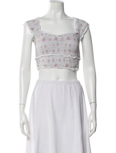 Pre-owned Loveshackfancy Floral Print Square Neckline Crop Top In Neutral