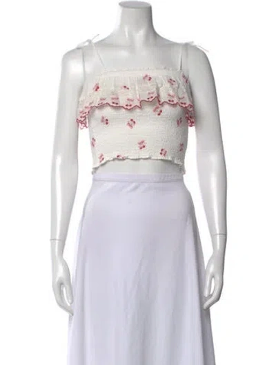 Pre-owned Loveshackfancy Floral Print Square Neckline Crop Top In Neutral