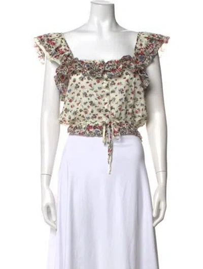 Pre-owned Loveshackfancy Floral Print Square Neckline Crop Top In Neutral