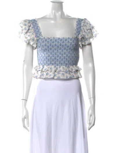 Pre-owned Loveshackfancy Floral Print Square Neckline Crop Top In Neutrals