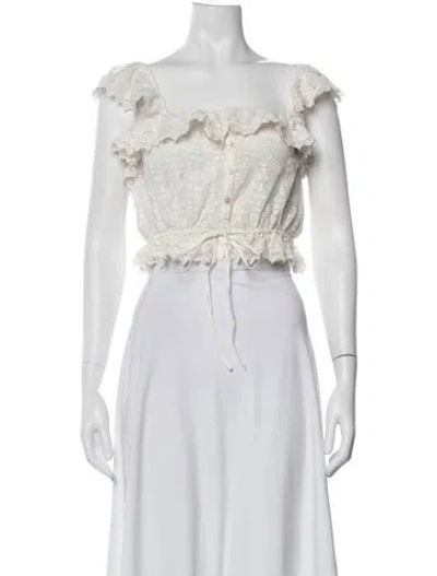 Pre-owned Loveshackfancy Floral Print Square Neckline Crop Top In Neutrals