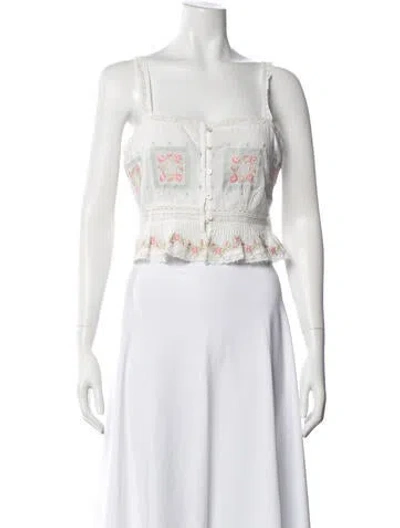 Pre-owned Loveshackfancy Floral Print Square Neckline Crop Top In Neutrals