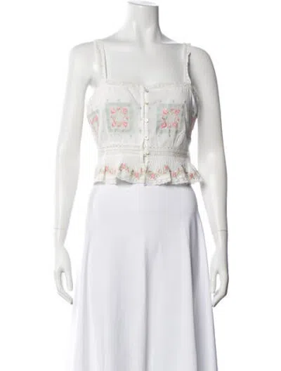Pre-owned Loveshackfancy Floral Print Square Neckline Crop Top In Neutrals