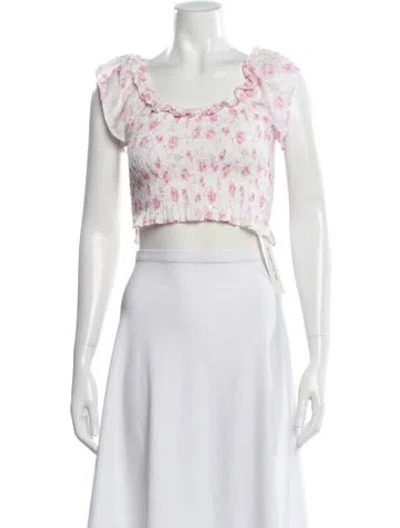 Pre-owned Loveshackfancy Floral Print Square Neckline Crop Top In Pink