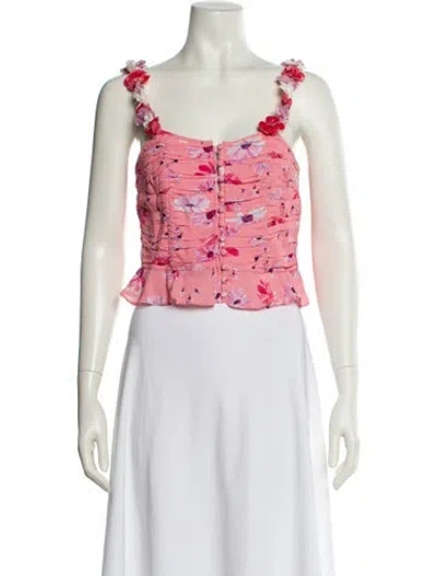 Pre-owned Loveshackfancy Floral Print Square Neckline Crop Top In Pink