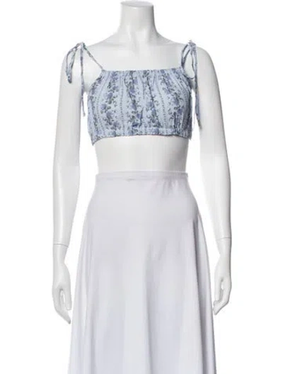 Pre-owned Loveshackfancy Floral Print Square Neckline Crop Top In Pink