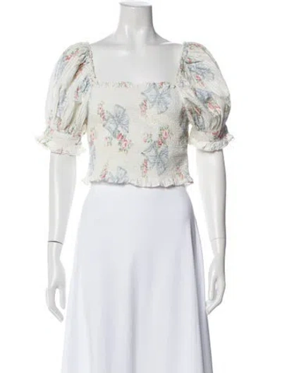 Pre-owned Loveshackfancy Floral Print Square Neckline Crop Top In Pink