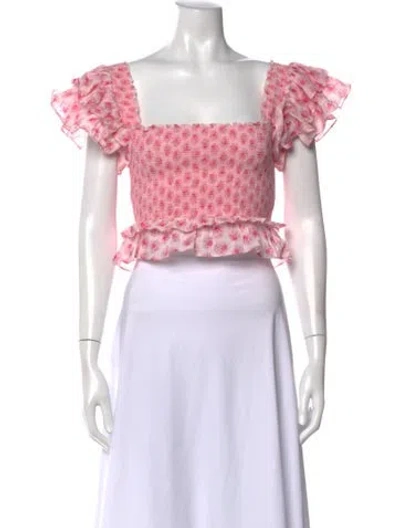 Pre-owned Loveshackfancy Floral Print Square Neckline Crop Top In Pink