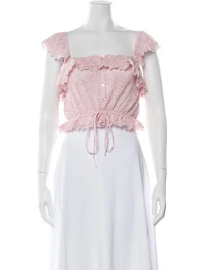Pre-owned Loveshackfancy Floral Print Square Neckline Crop Top In Pink