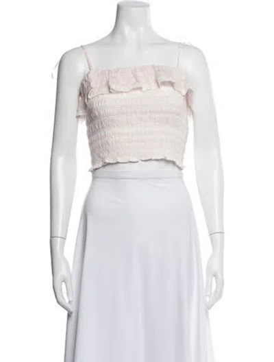 Pre-owned Loveshackfancy Floral Print Square Neckline Crop Top In Pink