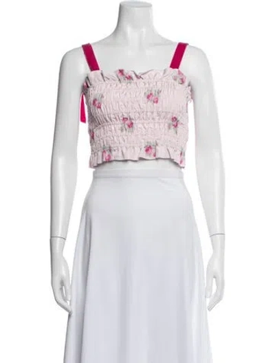 Pre-owned Loveshackfancy Floral Print Square Neckline Crop Top In Pink
