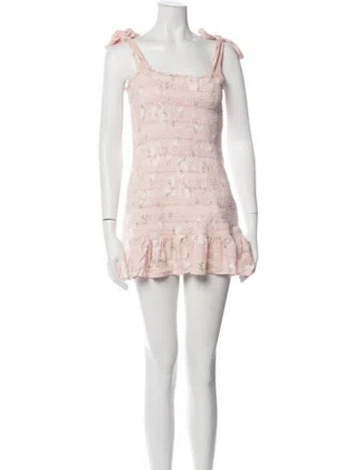 Pre-owned Loveshackfancy Floral Print Square Neckline Crop Top In Pink