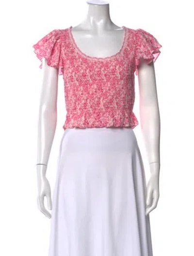 Pre-owned Loveshackfancy Floral Print Square Neckline Crop Top In Pink
