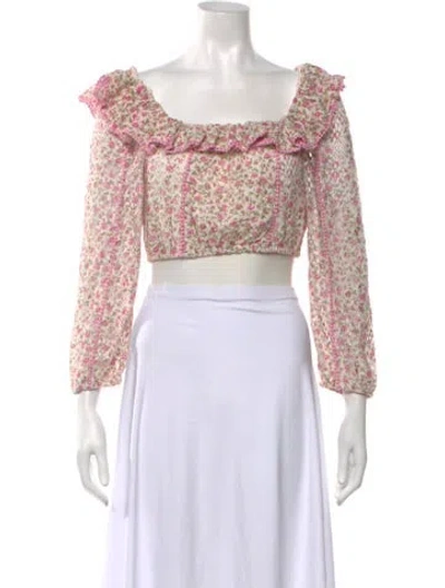 Pre-owned Loveshackfancy Floral Print Square Neckline Crop Top In Pink