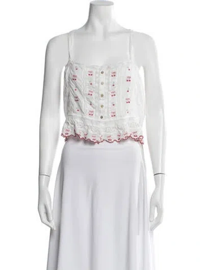 Pre-owned Loveshackfancy Floral Print Square Neckline Crop Top In Pink/white