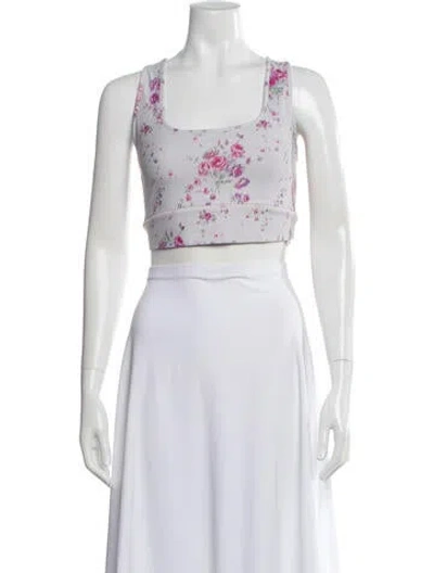 Pre-owned Loveshackfancy Floral Print Square Neckline Crop Top In Purple