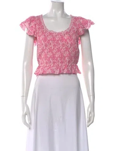 Pre-owned Loveshackfancy Floral Print Square Neckline Crop Top In Purple