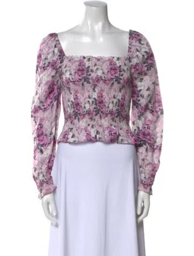 Pre-owned Loveshackfancy Floral Print Square Neckline Crop Top In Purple
