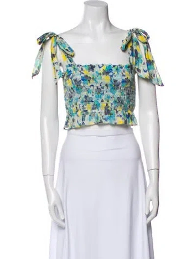 Pre-owned Loveshackfancy Floral Print Square Neckline Crop Top In Purple