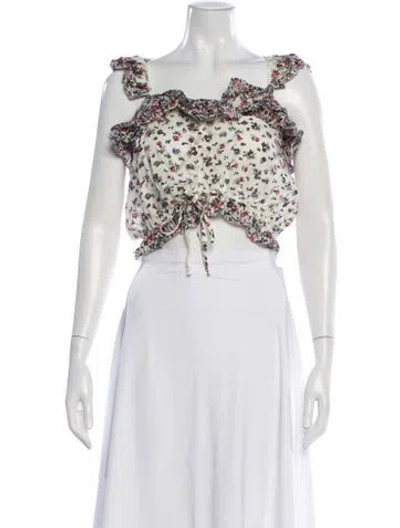 Pre-owned Loveshackfancy Floral Print Square Neckline Crop Top In Purple