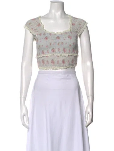 Pre-owned Loveshackfancy Floral Print Square Neckline Crop Top In Purple