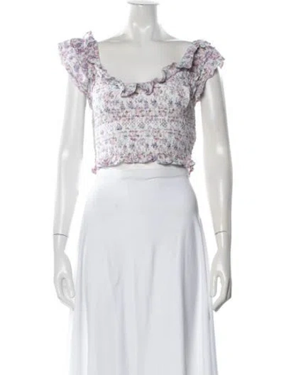 Pre-owned Loveshackfancy Floral Print Square Neckline Crop Top In Purple